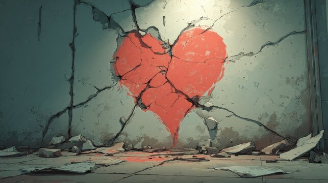 Heart on a cracked wall: a symbolic illustration of heartbreak and betrayal