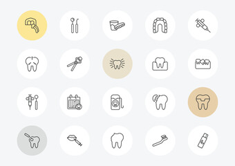 dentist outline icon set. linear vector for ui, web and mobile. thin line dental veneer, intraoral, dental hook icons. © Farahim