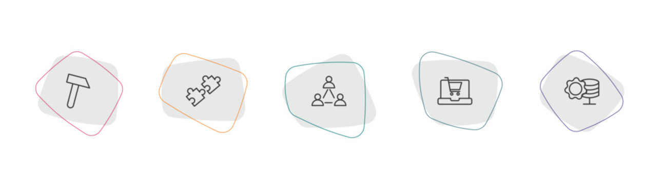 general outline icon set. linear vector for ui, web and mobile. thin line sledgehammer, compatibility, business networking icons.