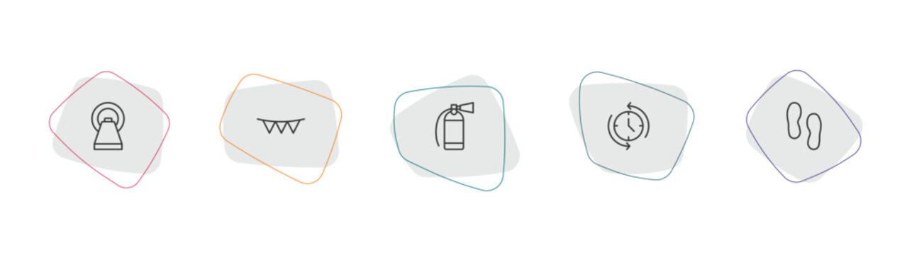 general outline icon set. linear vector for ui, web and mobile. thin line mri scanner, party decoration, fire estinguisher icons.
