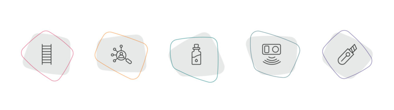 general outline icon set. linear vector for ui, web and mobile. thin line stepladder, hr solutions, massage oil icons.