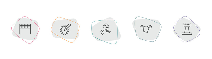 startup stategy and outline icon set. linear vector for ui, web and mobile. thin line finish line, resources, commission icons. © Farahim