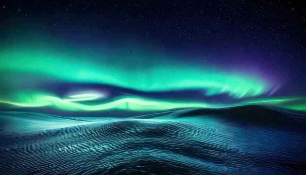Mesmerizing Aurora Borealis Dancing Above a Frozen Landscape Under a Starry Sky.