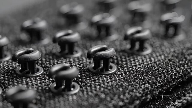Closeup Macro Shot of Metal Snaps on Textured Fabric.