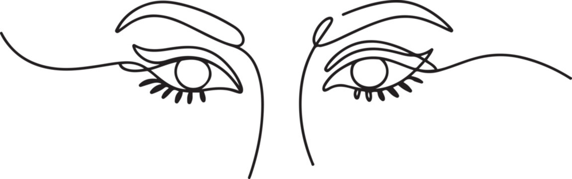 Continuous line illustration of beautiful eyes. female eyes.one line vector illustration on white background