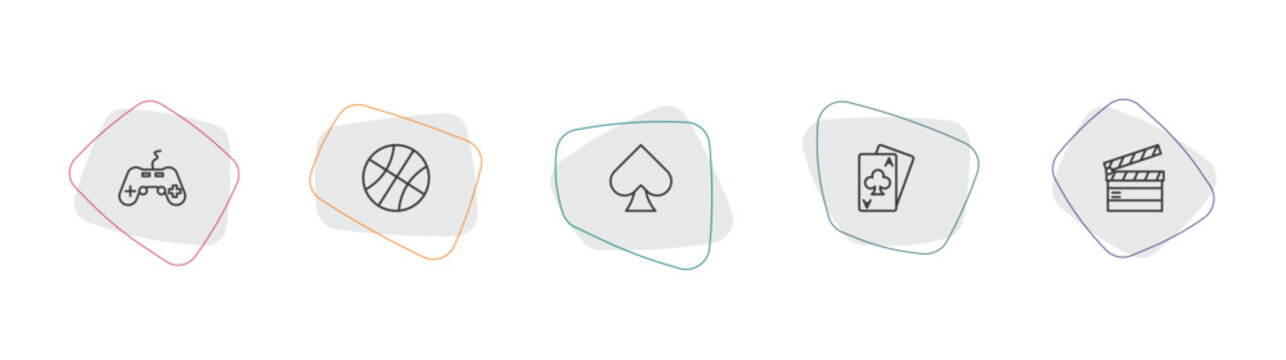 arcade outline icon set. linear vector for ui, web and mobile. thin line gamepad, dunk, ace of spades icons.
