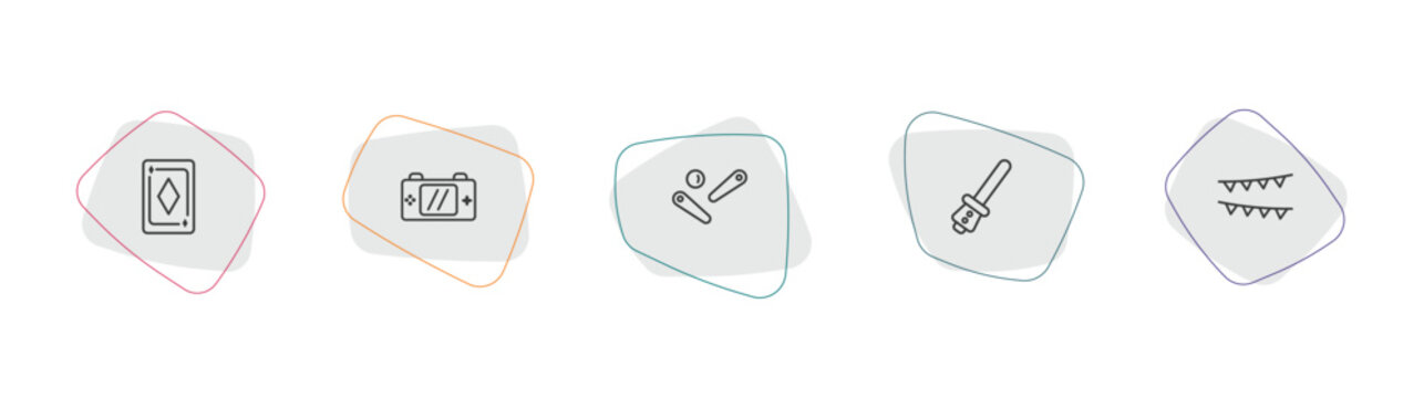arcade outline icon set. linear vector for ui, web and mobile. thin line ace of diamonds, handheld game, pinball icons.