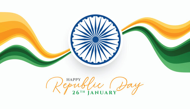 flowing indian flag and central ashoka chakra for happy republic day event