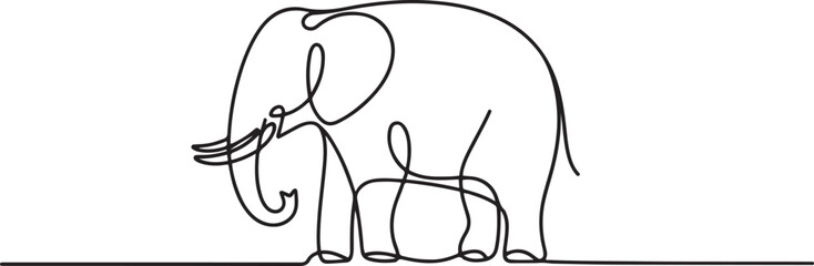 Elephant, one line continuous. Line art Elephant.one line vector illustration on white background © MstMoushumi