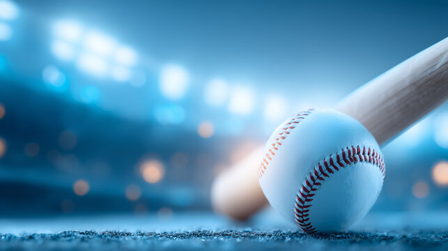 A baseball resting beside a bat on the field illustrating competitive sport, game day preparation, and athletic performance.
