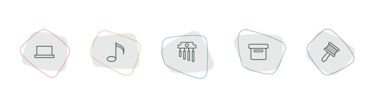 music and media outline icon set. linear vector for ui, web and mobile. thin line half rest, quaver, chimes icons.