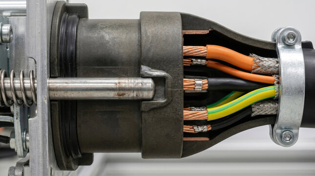 Cross Section of High Voltage Power Cable Showing Copper Wiring and Insulation