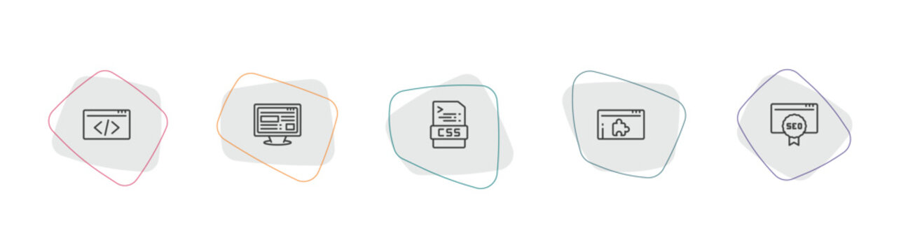 programming outline icon set. linear vector for ui, web and mobile. thin line html, adaptive layout, css icons.