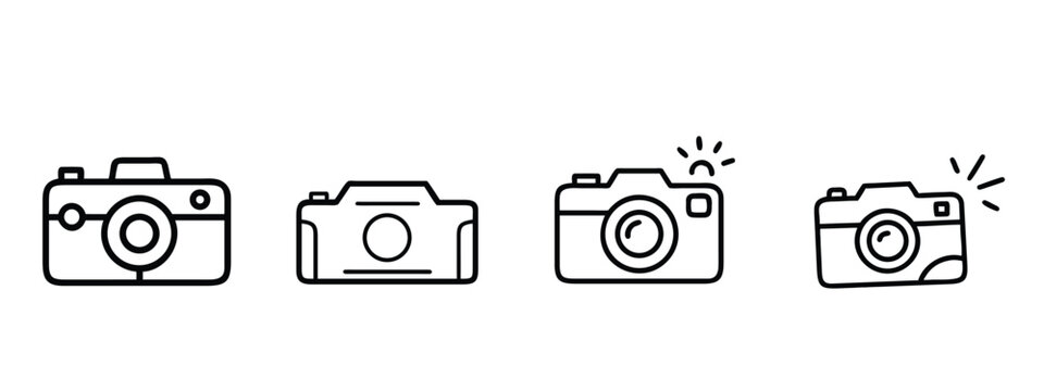 Photography camera web line icons set photo video record lens digital device capture web line icons set & more vector illustration on editable stroke