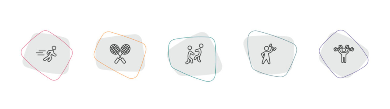 sports outline icon set. linear vector for ui, web and mobile. thin line sprint, badminton, aikido icons.