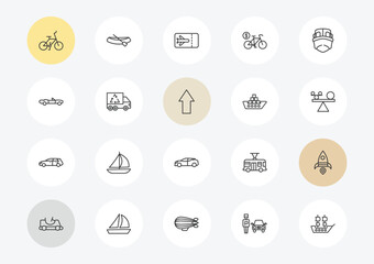 transport outline icon set. linear vector for ui, web and mobile. thin line bicycle, cabriolet, hatchback icons. © Farahim