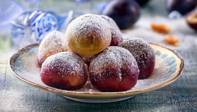 delicious plum dumplings dusted with powdered sugar a sweet treat