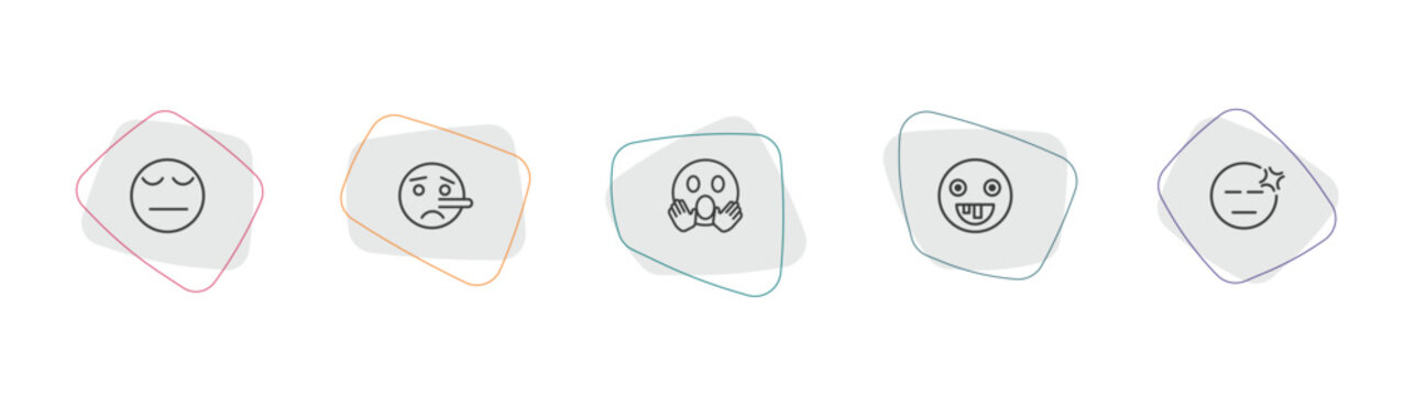 emoji outline icon set. linear vector for ui, web and mobile. thin line pensive emoji, liar emoji, yelling icons.