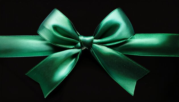 vibrant glossy emerald green ribbon bow isolated on black background