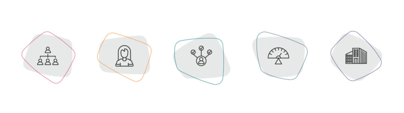 human resources outline icon set. linear vector for ui, web and mobile. thin line company structure, women, multitask icons.