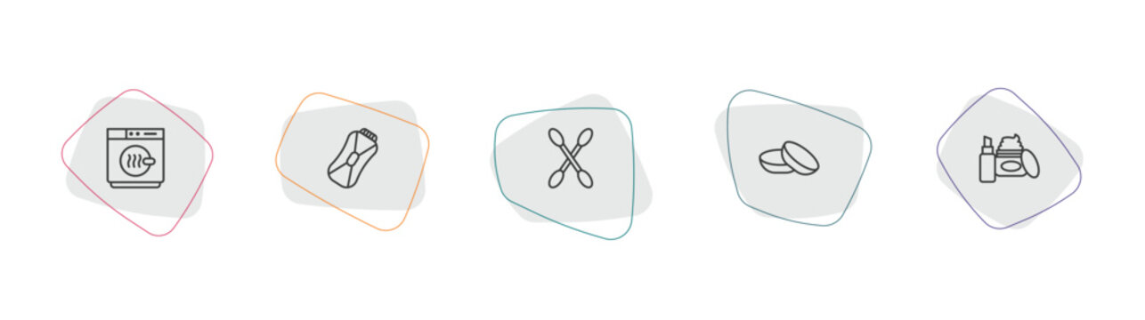 hygiene outline icon set. linear vector for ui, web and mobile. thin line dryer, epliator, cotton swabs icons.