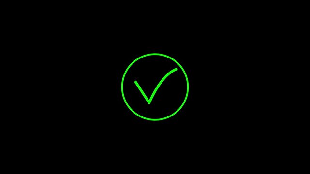Abstract check mark green color, Tik mark icon animation.black background check mark 4k