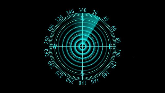 Cyan Digital Compass Radar HUD with North South East West Navigation