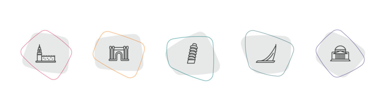 monuments collection. outline icon set. linear vector for ui, web and mobile. thin line russia, barcelona, tower of pisa icons.