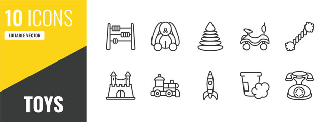 toys outline icon set. 10 linear vector for ui, web and mobile. thin line abacus toy, bunny toy, pyramid toy icons. © Farahim