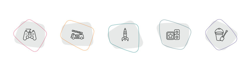 toys outline icon set. linear vector for ui, web and mobile. thin line gamepad toy, fire truck toy, rocket toy icons. © Farahim