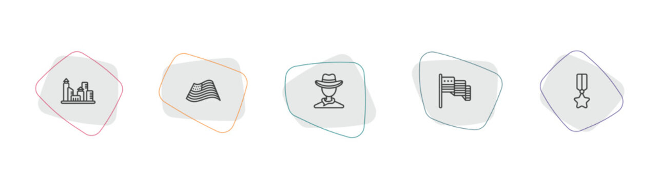 united states of america outline icon set. linear vector for ui, web and mobile. thin line albuquerque, patriotic, cowboy icons.