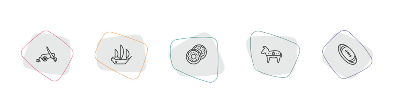 united states of america outline icon set. linear vector for ui, web and mobile. thin line american civil war, columbus day, donut icons.