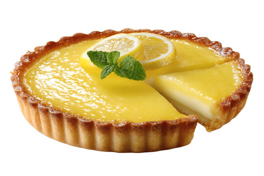 Lemon tart isolated on transparent or white background, png