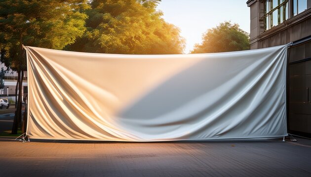 hyper realistic photo of layered fabric banner mockup vinyl banners printing grommet mockup corporate outdoor banner horizontal banner mockup hanging outside