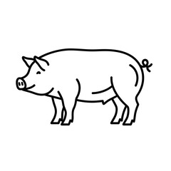 Obraz premium Simple black and white line drawing of a pig in profile, side view.
