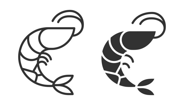 shrimp line and solid black icon set seafood animal illustration on transparent background