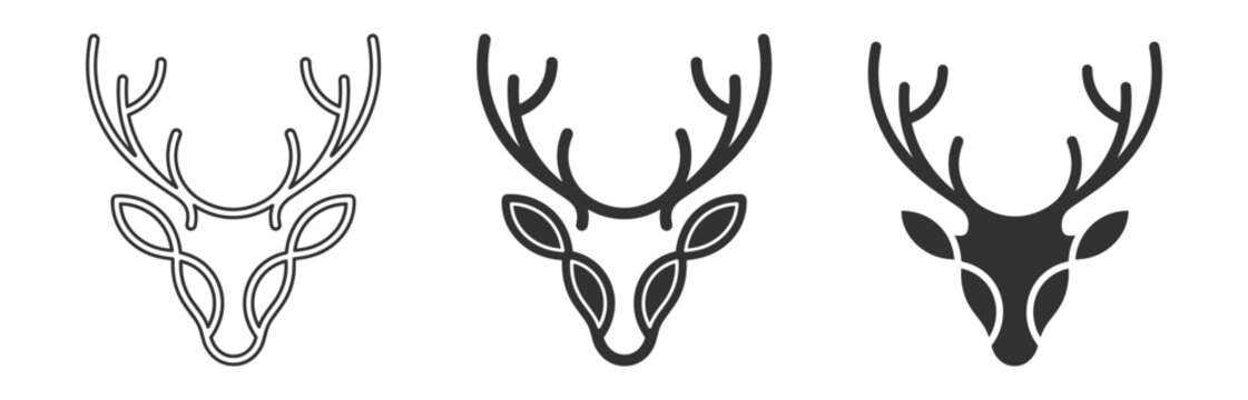 Deer head icons set, line art and solid glyph animal symbols, vector illustration on transparent background