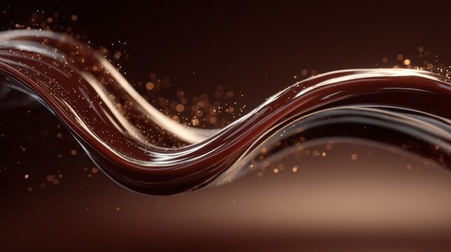 Glossy dark chocolate wave: a 3D abstract splash against a moody gradient background