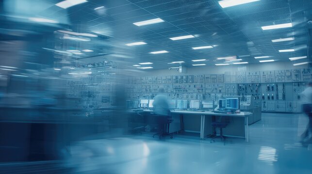 Busy operators controlling data in modern facility