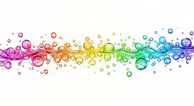 Title vibrant rainbow stream of bubbles an abstract colorful flowing design description an abstract image featuring a flowing stream of colorful bubbles