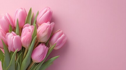 Fototapeta premium Delicate pink floral bouquet with empty space above for a birthday celebration banner