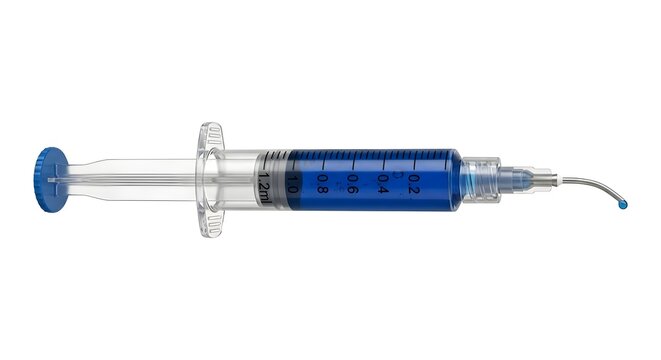 High-Quality Dental Etchant Gel Syringe with Blue Acid Isolated on White Background
