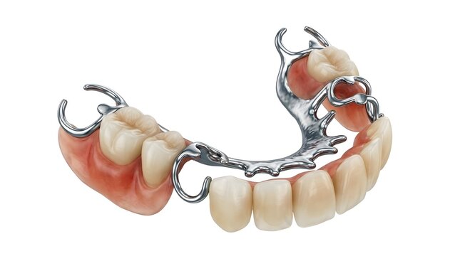 Hyper-Realistic 3D Render of a Removable Partial Denture Isolated on White Background