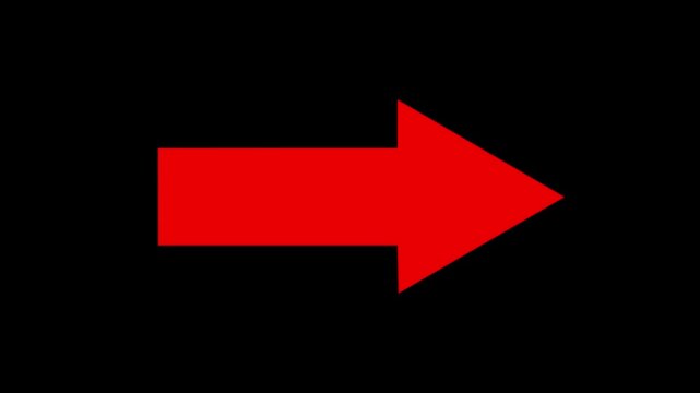 Read simple straight animated arrow pointing to the right on black background or transparent background. Right-Pointing Arrow Animation