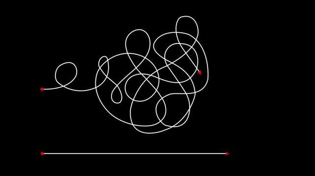 Complex and easy way from point A to B. hand drawn doodle scribble chaos path lines. kids tracing paths, Motion graphics of line direction concept 4K VIDO