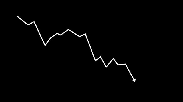 Business graph crash down with white arrow black background Motion graphics of concept 4k video animation