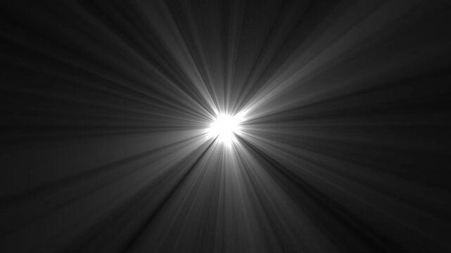 Centered white light rays on black and background. Heaven light animation from center. Dynamic light rays footage .black background. 4k video animation