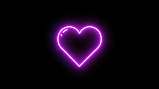 Bright neon pink heart shape on black background, simple and elegant love symbol, graphic design