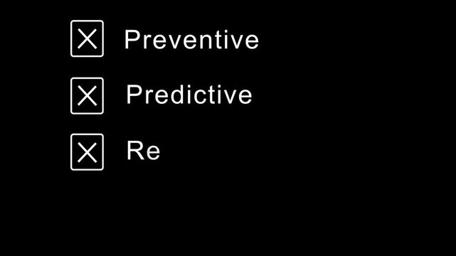 Smart factory predictive maintenance with hand pointing finger on digital screen showing equipment care and efficiency options animation 4k vido