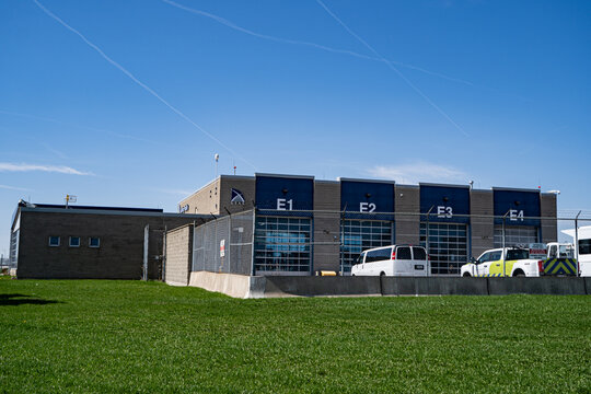 View of GTAA maintenance building at Toronto Pearson International Airport. Toronto, Canada - April 23, 2026.